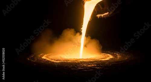 Dramatic Pouring Of Molten Metal Casting Creates Fiery Industrial Scene
