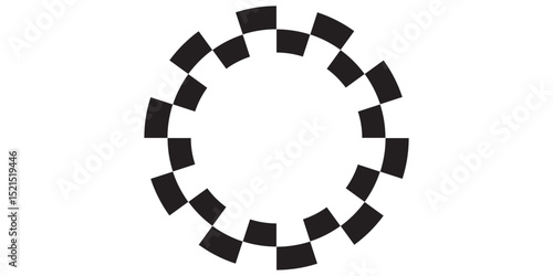 Abstract checkered circle frame vector illustration. Vintage black and white alternating square tiles circular border. Checkerboard round race flag.