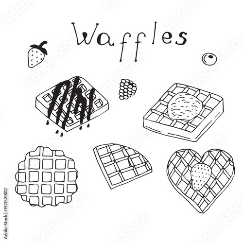 Waffles set hand drawing, doodles, vector illustration