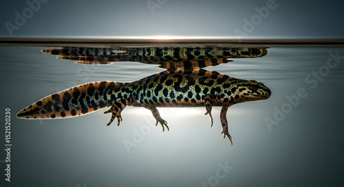 Smooth Newt Swimming in Water with Reflection and Beautiful Light