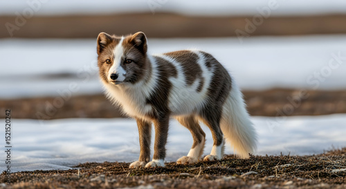 Arctic Fox Standing Alertly in a Snowy Landscape Close Up