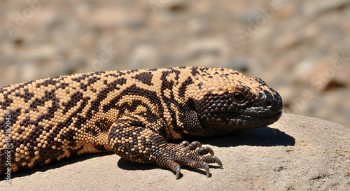 Close Up Of A Gila Monster Resting On A Rock In Natural Habitat
