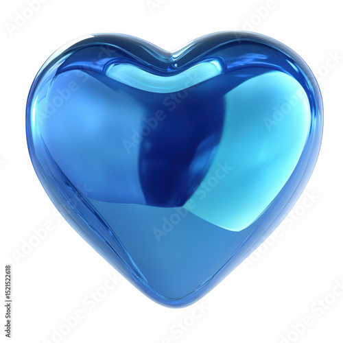 Glossy blue heart shape isolated on transparent background