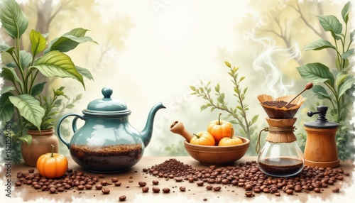 Wallpaper Mural Cozy Coffee Shop Scene with Brewing Equipment and Fresh Ingredients Torontodigital.ca