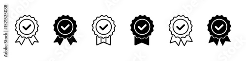 Badge icon. Award sign vector set. Achievement sign set. Checkmark prize reward badge. Winner best reward isolated icon set.
