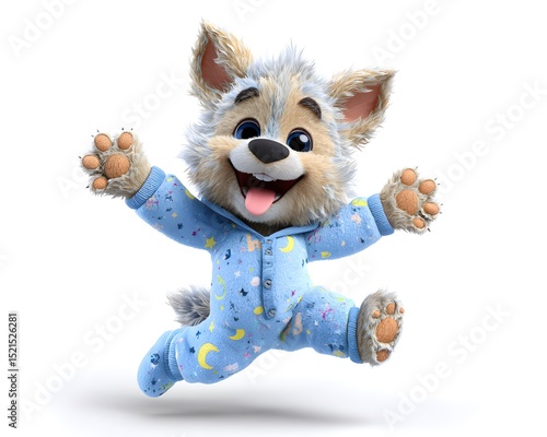 3D cartoon of a cheerful werewolf puppy footie pajamas