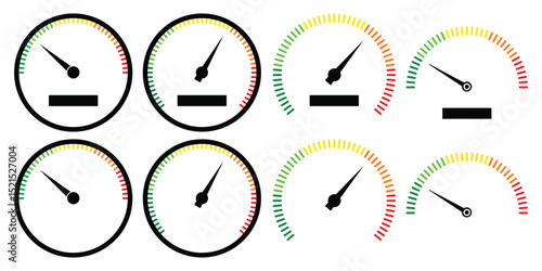 Scale risk meter. indicators speedometer. Satisfaction sign. Speedometer icon set. Set of tachometer icons. Set of Speedometer Icons, Tachometer Sign Gauge Symbol. dashboard icon set. Speed indicator.