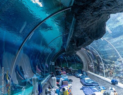 Preparations for a sleepover night in the tunnel under the zoo's big aquarium, a well-known family activity in Łodź