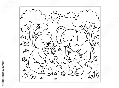 Hand Draw Cute Animal, Student, Kids, School Coloring Book Illustrations