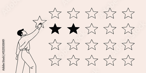 A man reaching for a star, symbolizing achieving a goal or high rating