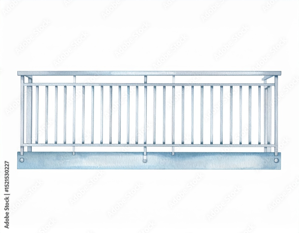Sleek white metal railing against a vibrant blue background, architecture and design Sleek white metal railing against a vibrant blue background, architecture and design