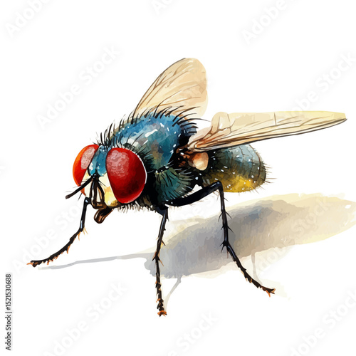 Fly Close Up, watercolor drawing vector, high quality, isolated on a white background.
