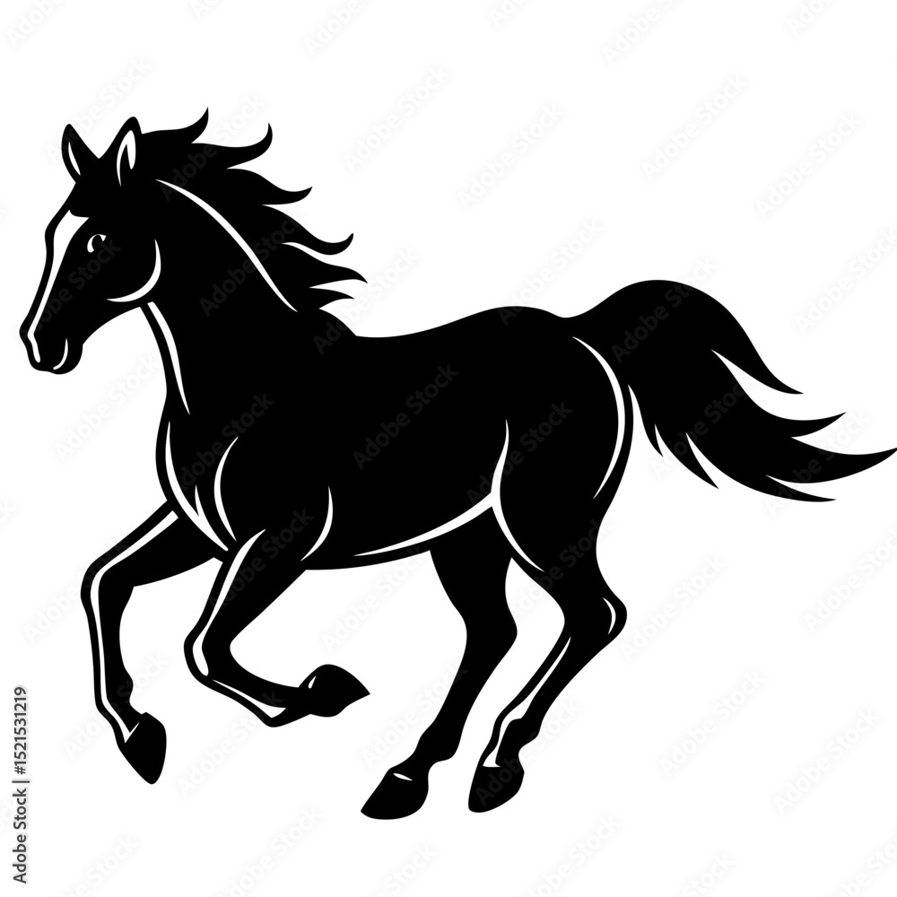 Running black horse silhouette vector illustration of a wild mustang stallion Running black horse silhouette vector illustration of a wild mustang stallion