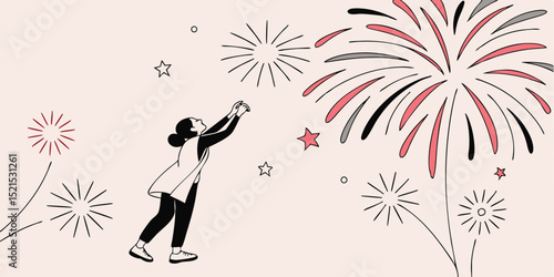 A Person Gazing at a Magnificent Fireworks Display