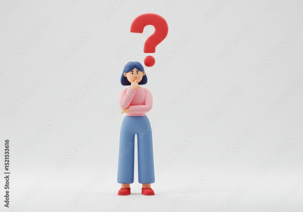 Illustration of a woman with a question mark isolated on white background Illustration of a woman with a question mark isolated on white background