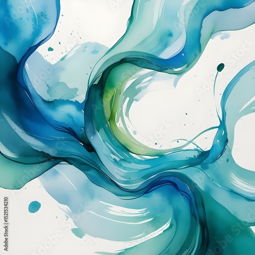 Turquoise and Blue Abstract Watercolor Flow