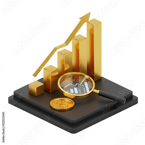 3D Financial Analysis of Finance Business Investment and Banking with Chart Graph and Data on transparent png Background