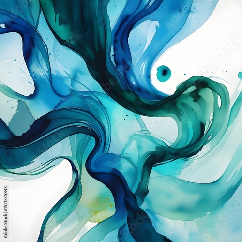 Teal and Blue Ink Flow Abstract