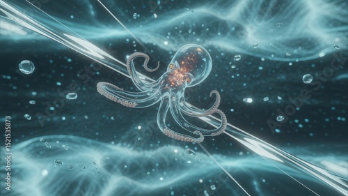 Wallpaper Mural Futuristic Glass Octopus Floating in Sci-Fi Ocean
 Torontodigital.ca