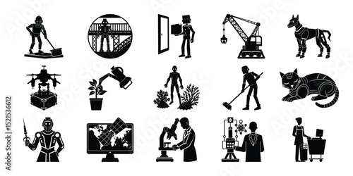 Collection of Black and White Icons People, Animals, Technology, and More