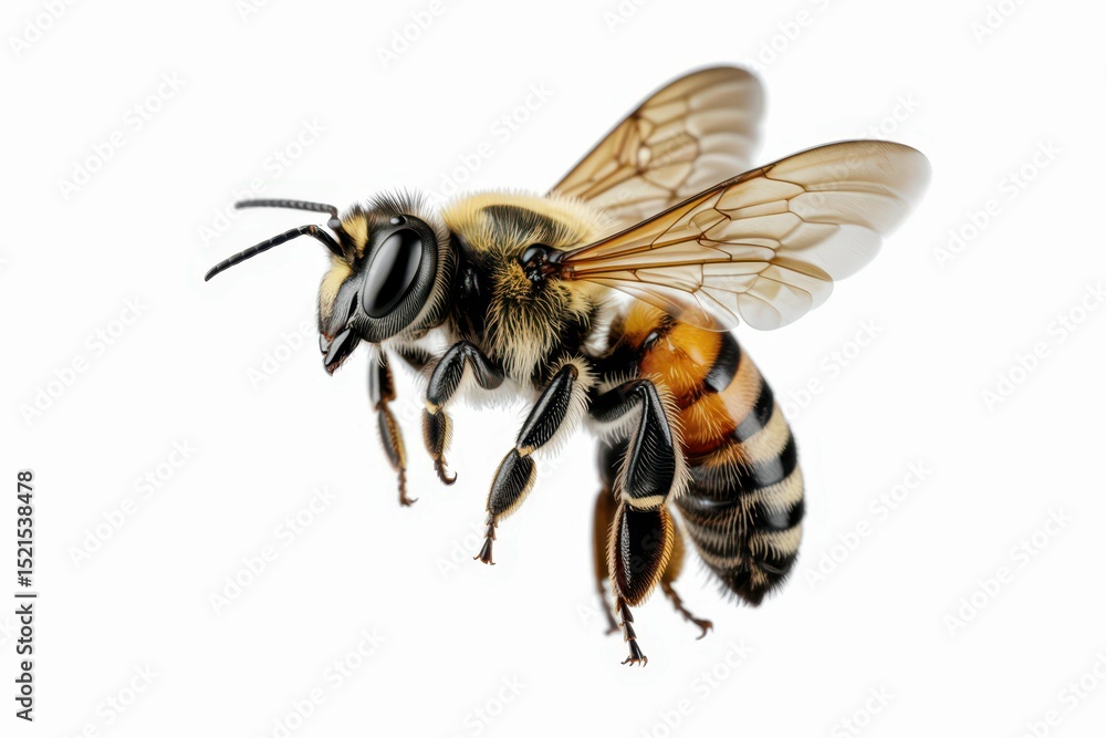 a stunning bee is flying, isolated on transparent background, macro, incredible pollinator, isolated, white background a stunning bee is flying, isolated on transparent background, macro, incredible pollinator, isolated, white background