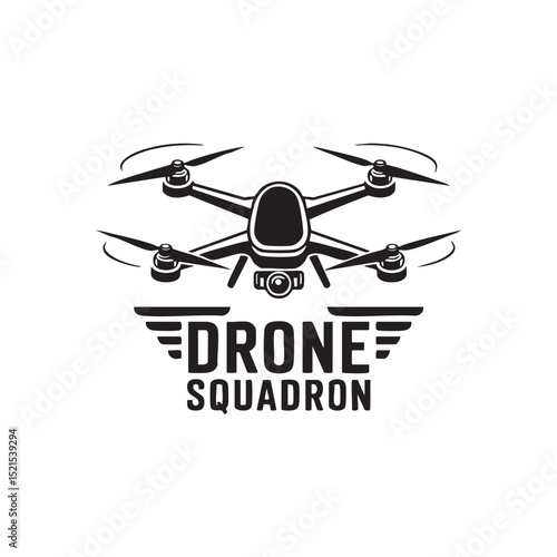 Drone squadron logo black and white design