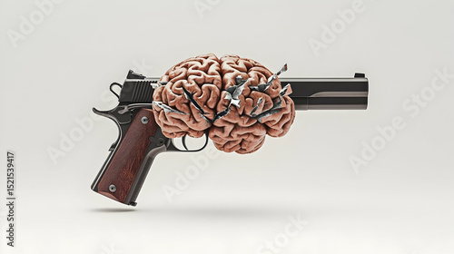 Pixelated Brain And Gun Graphic Design