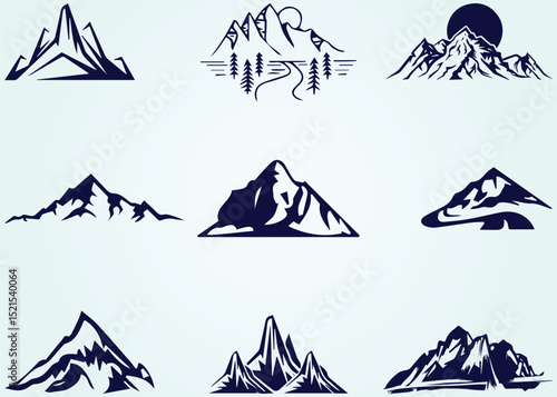 set of mountain logo vector illustration, mountain silhouette icon set