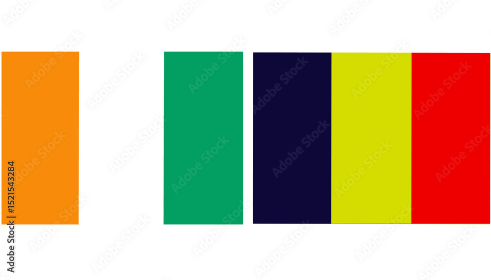 Fototapeta premium Ivory Coast Official flag with Romania national flag, both countries flags in Horizontal shape and isolated on white background Rectangular colorful design Flag with together.