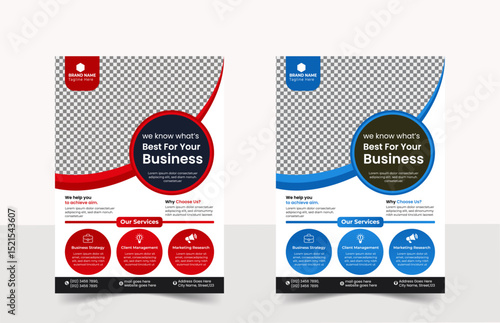 Corporate business flyer template design set with trendy style, blue, red,and yellow color. A4 format flyer or brochure for corporate business advertising vector abstract editable layout design
