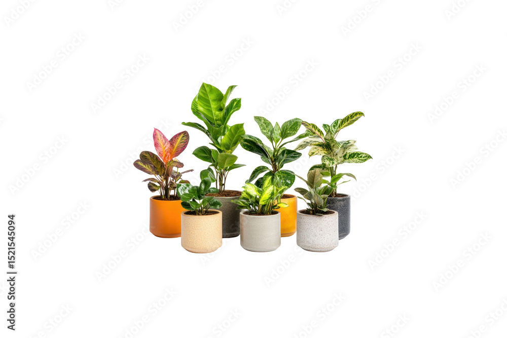 Obraz premium Variety of Potted Plants: A vibrant assortment of potted plants, showcasing diverse foliage and textures, adds a touch of nature to the indoor space. 
