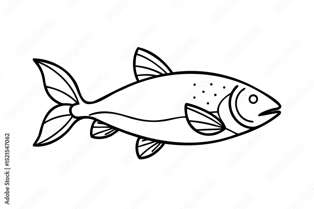Fototapeta premium Line drawing of a fish, aquatic animal illustration
