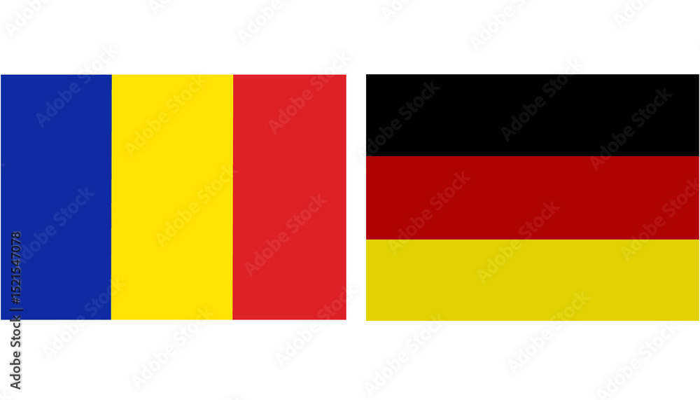 Obraz premium Chad Official flag with Germany national flag, both countries flags in Horizontal shape and isolated on white background Rectangular colorful design Flag with together.