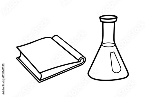Line drawing of a book and erlenmeyer flask