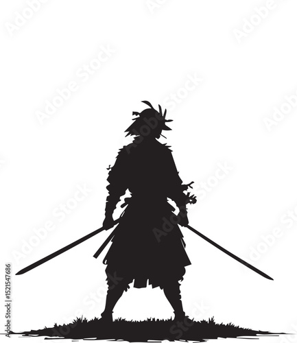 Samurai Warrior with Katanas Silhouette