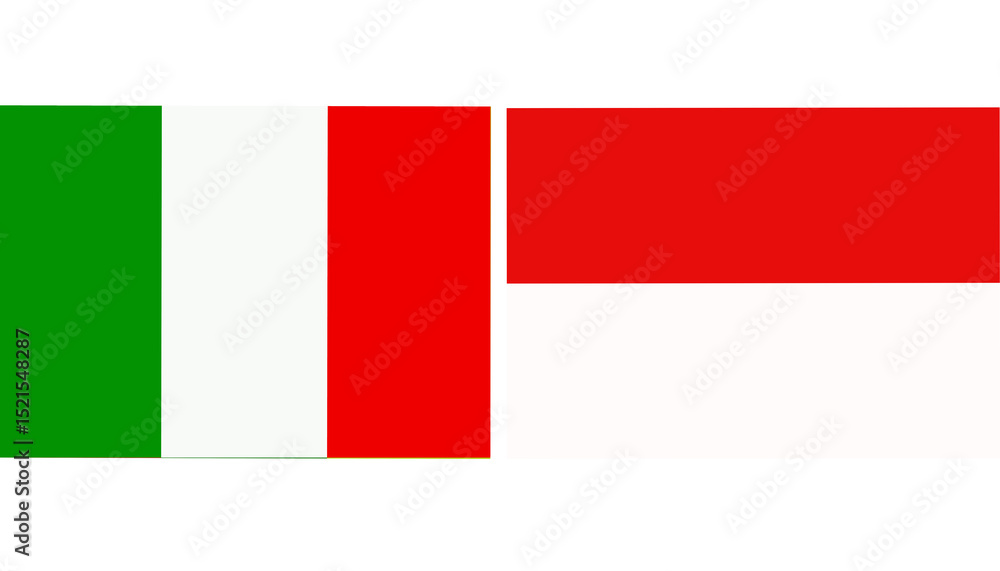 Fototapeta premium Italy Official flag with Indonesia national flag, both countries flags in Horizontal shape and isolated on white background Rectangular colorful design Flag with together.