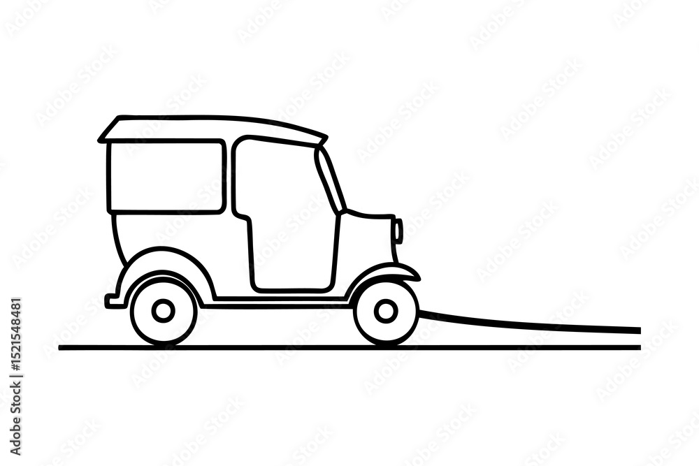 Fototapeta premium Line drawing of a vintage three wheeled taxi