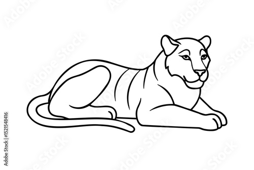 Canvas Print Line drawing of a resting tiger, feline, wild cat