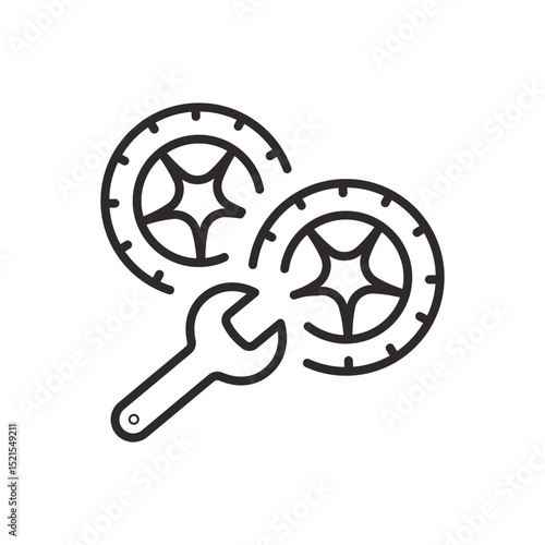 Tire repair icon with wrench for automotive service.. Editable stroke.