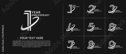 Anniversary logo type set with double line number. white color with swoosh can be use special moment