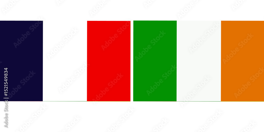 Fototapeta premium France Official flag with Ireland national flag, both countries flags in Horizontal shape and isolated on white background Rectangular colorful design Flag with together.