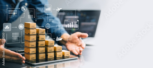 Trade industry and product development concepts with customer relationship management.System and enterprise resource planning.CRM system and data analysis.