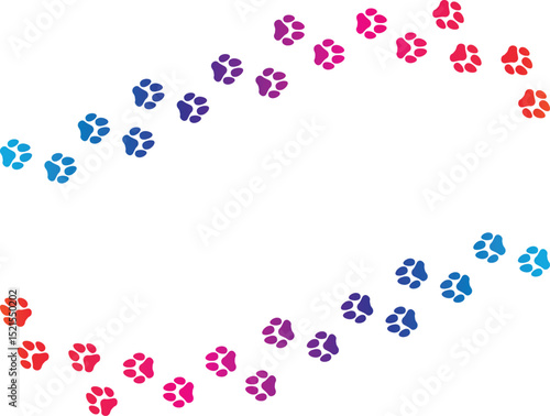 Foot trail print of Dog. Dog walk foot print. Black cat Paw Prints. Black Paw print foot trail of animal on transparent background. 