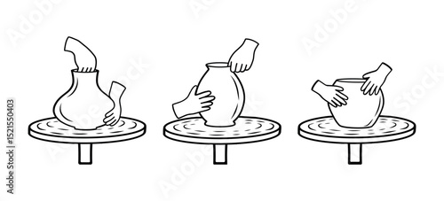 Clay Pottery Workshop Studio icons set. Artisanal 