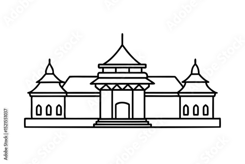 Line drawing of a traditional sri lankan temple architecture