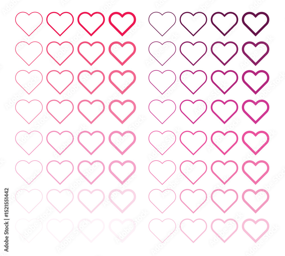 Different Pink hearts on white, All Best Pink hearts collection, valentines day hearts vector Different Pink hearts on white, All Best Pink hearts collection, valentines day hearts vector