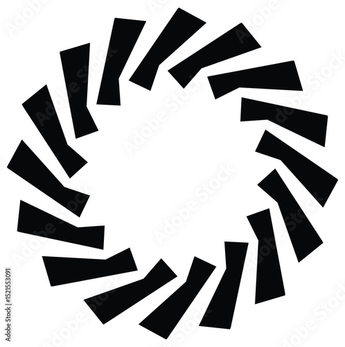 Abstract circular geometric design with interlocking angular black shapes on white background. Symmetrical, modern, and minimalist pattern, ideal for decorative or design use.