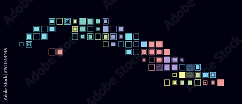 Cuba, shape of the country build of colored cells. Digital style map of the Cuba on dark background. Large size square blocks. Modern vector illustration.