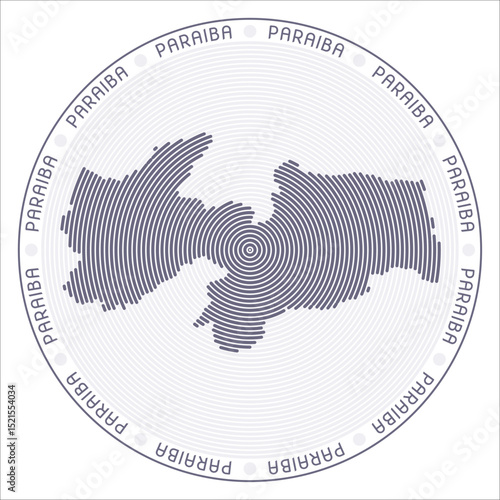 Paraiba round logo design. State shape build of rings. Paraiba text around the state. Vector Illustration.