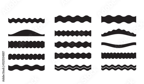 Collection of vector silhouette wavy and scalloped border designs for graphic design projects
